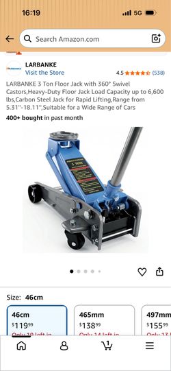 G197-LARBANKE 3 Ton Floor Jack with 360° Swivel Castors,Heavy-Duty Floor Jack Load Capacity up to 6,600 lbs,Carbon Steel Jack for Rapid Lifting,Range 