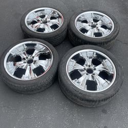4 - 245/40r20 5x4.75 5x120 Chevy S10 Chrome Rims Wheels With Good Tire Treads!