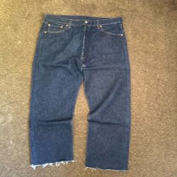Dark Wash Denim Jeans with Cut Hem