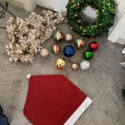 New Christmas large Santa hat, new Christmas wreath, garland and large ball ornament, all for $15!