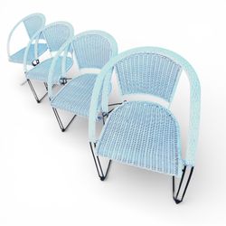 4 Wicker Wrought Iron Chairs 