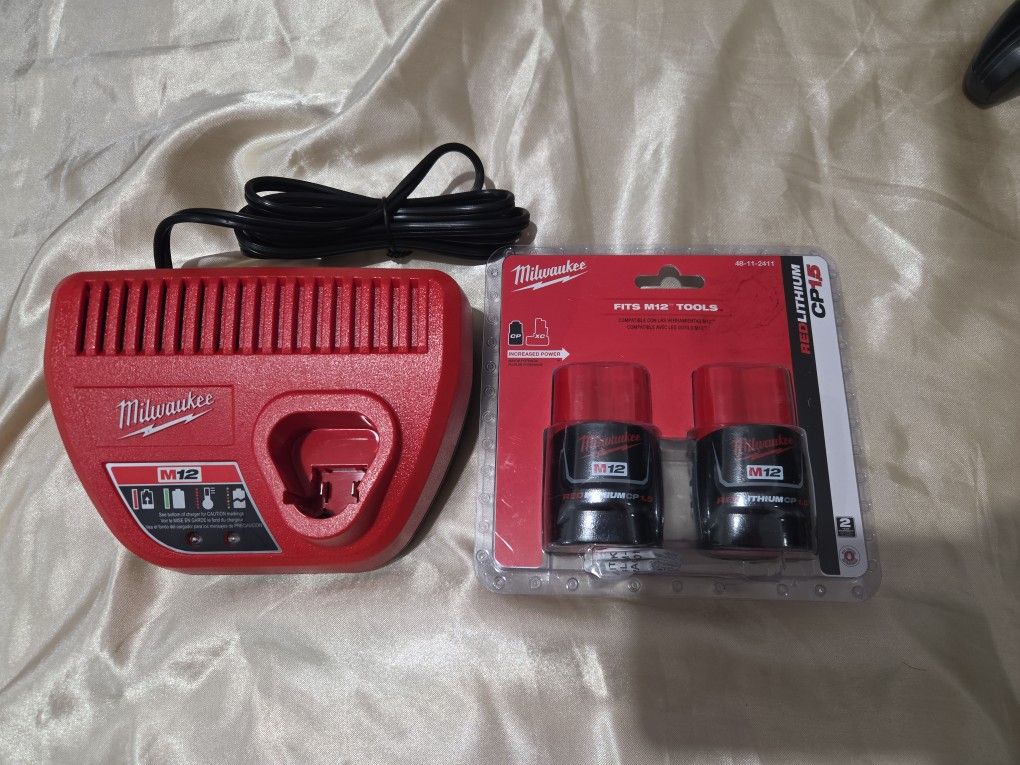 Milwaukee M12 Charger + 2 Batteries