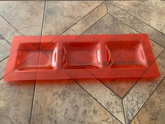Decorative Tray, Rectangular, 8’’ x 22’’, Three Compartments, Red,  Glass