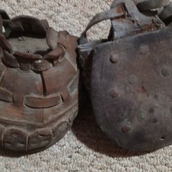Antique Leather Horse Hoof Boots Shoes Pair 