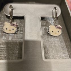 HTF KLS and Zales Hello Kitty Sterling Silver Pink Sapphire Dangle Earrings.