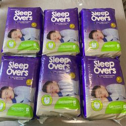 SleepOvers Disposable Absorbent Underwear, 15-Pack, Size Small/Medium, for children weighing 38 to 65 lbs