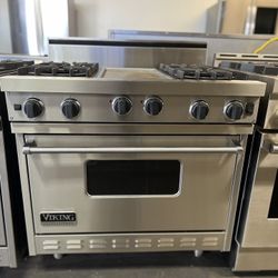 Viking 36”wide Gas Range Stove With Griddle In Stainless Steel 