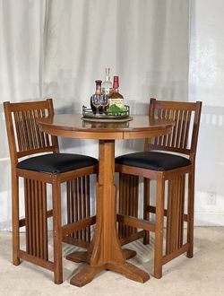 3 Piece Mission Style Bistro * Bar Height Pub Table & 2 Stools