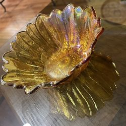 Vintage Indiana Glass Marigold Carnival Glass Bowl with A Sunflower Pattern 7.5”