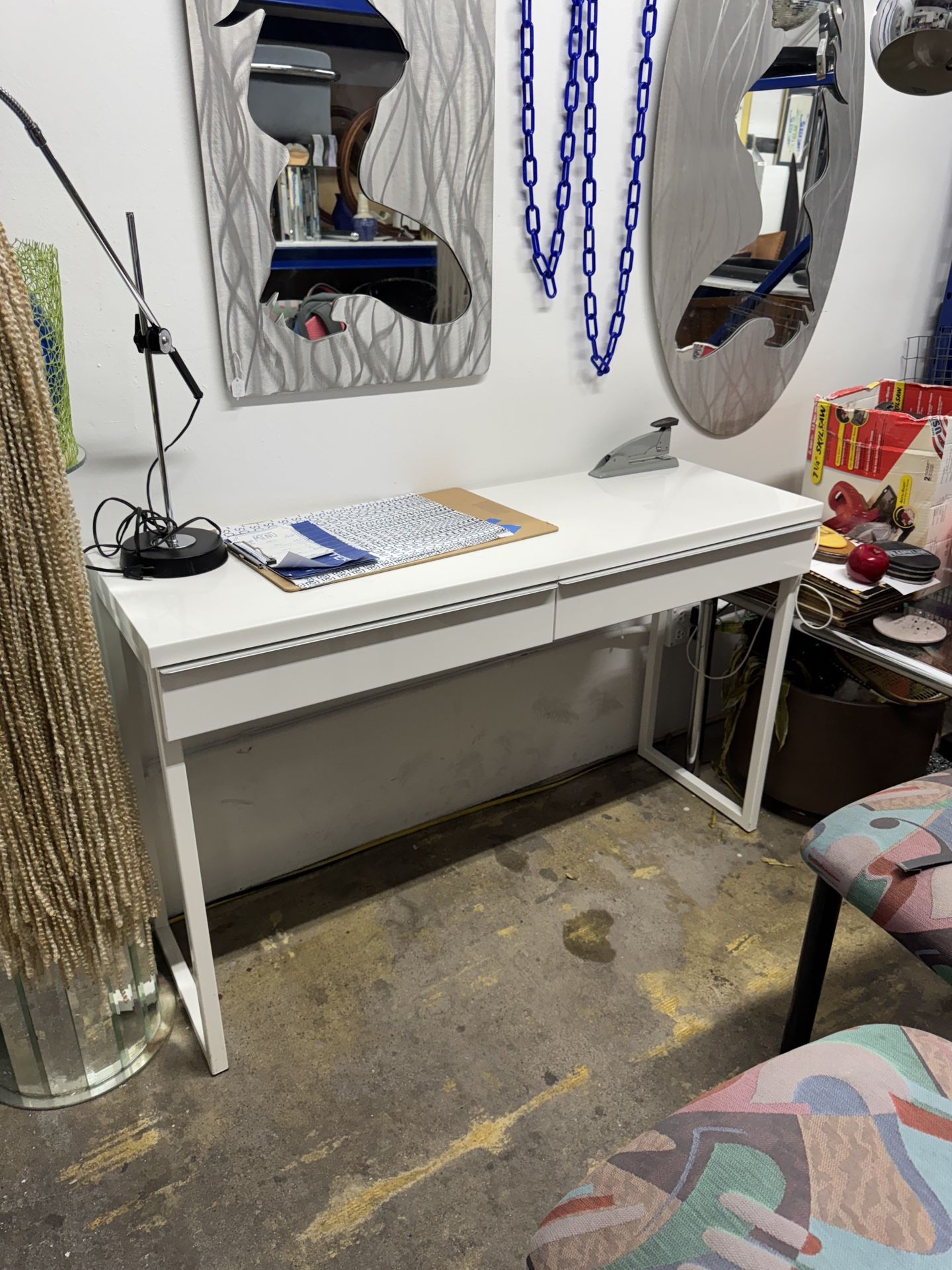 IKEA BESTA BURS High Gloss White Two Drawer Desk
