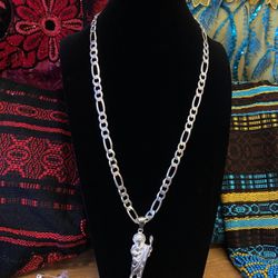 925 Sterling Silver Diamond Cut Figaro Chain & 925 Saint Jude Pendant 