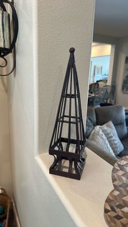 Decorative Metal Obelisk Sculpture | Bronze Iron Tabletop Accent