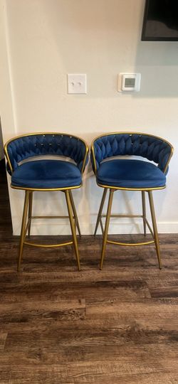 Blue and gold bar stools