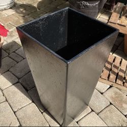 20” Black Rubber Recycled Self-Watering Tall Square Planter: 10.3”W x 10.3”D x 20”H