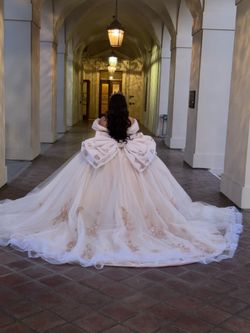 champagne/rose gold quinceñera dress