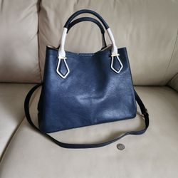 Neimen Marcus Blue And White Tote Purse Shoulder Bag Vegan Leather Very Nice Condition. .