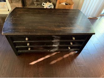 Dark Wood 3-Drawer Coffee Table / Storage Chest