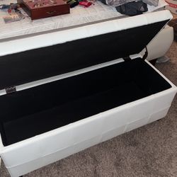 White Hope Chest & Foot Stool W/ Shoe Holder Inside