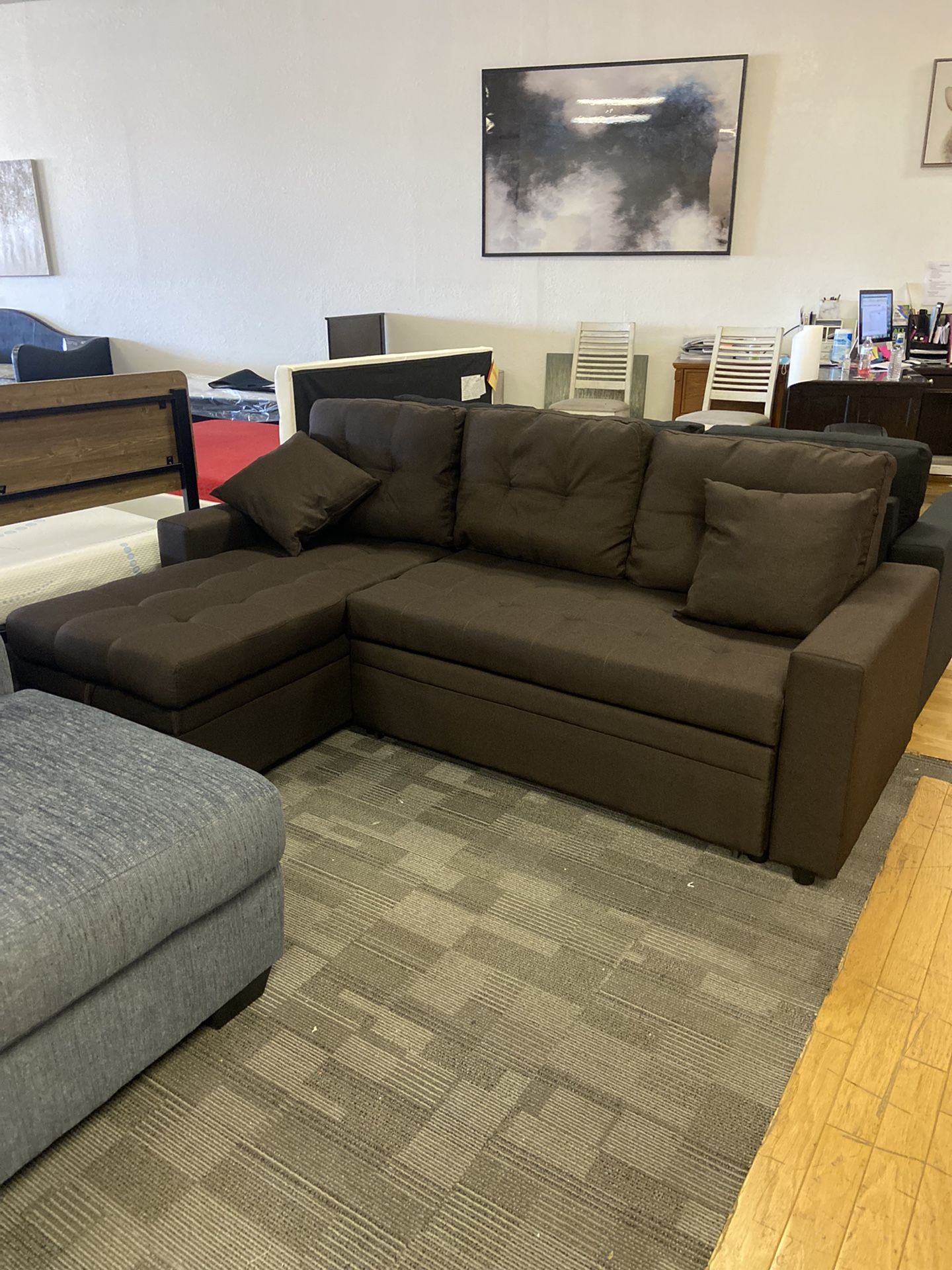 Brown Tufted Sleeper Sofa With Storage