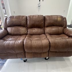 Brown Leather Reclining Sofa + Recliner Chair – Very Comfortable