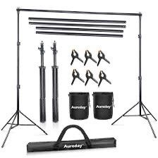 Aureday Backdrop Stand, 8.5x10ft Adjustable Photo Backdrop Stand For Parties, Heavy Duty Background Stand With Travel Bag, 6 Backdrop Clamps, 4 Crossb