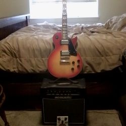 Sunburst. Les.  Paul,    Copy. Electric Guitar,, With Acoustic,G20 Amp.  And,Akai,,, Distortion Pedal..With  Cords