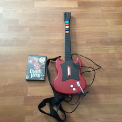 Guitar Hero Gibson Red Octane Guitar Controller W/Strap & Guitar Hero Game PlayStation 2 PS2