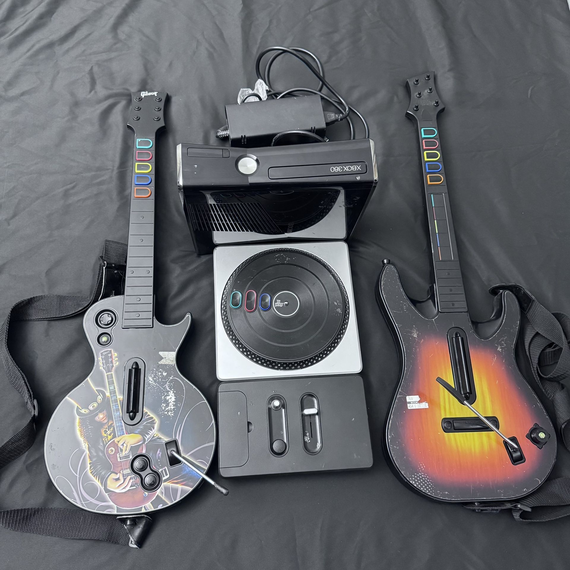 Xbox 360 Console + Guitar Hero bundle + Guitars + Game. Tested!!