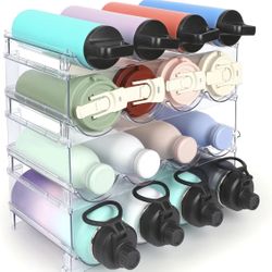  Water Bottle Organizer - 4 Pack Clear Stackable Bottle Storage Rack