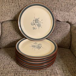 Set of 8 Noritake Stoneware 8344 PLEASURE Dinner Plates 10 5/8” Made in Japan