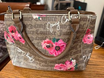 Juicy Couture Floral Satchel Handbag – Brown & Pink Signature Print