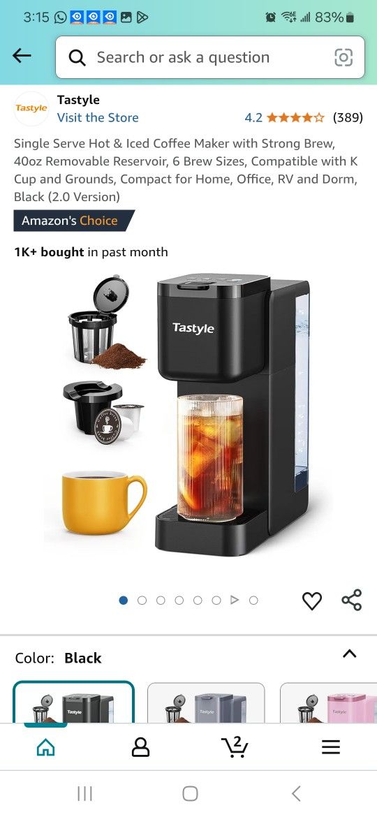 Single Serve Hot & Iced Coffee Maker with Strong Brew,
40oz Removable Reservoir, 6 Brew Sizes, Compatible with K
Cup and Grounds, Compact for Home, Of