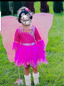 Girls Pink Fairy Costume Dress with Wings