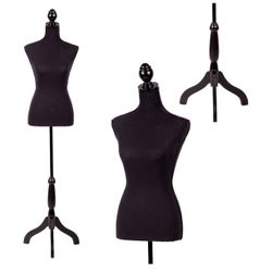 FDW Manikin 60”-67”Height Adjustable Female Dress Model Display Torso Body Tripod Stand Clothing Forms, Black