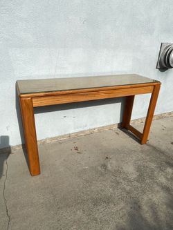 Vintage MCM Solid Oak Console Table