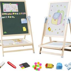 Adena Montessori Art Easel for Kids, 2 in 1 Adjustable Wooden Standing Art Easel & Toys Table Montessori Learning Furniture for 3-8 Years Old Children