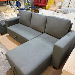 Sectional Sleeper Sofa Bed,L-Shape Pull Out Couch,4 in 1 Pull-Out Sofabed W/Reversible Storage Chaise Removable Back Cushion,Convertible Sleeper Corne