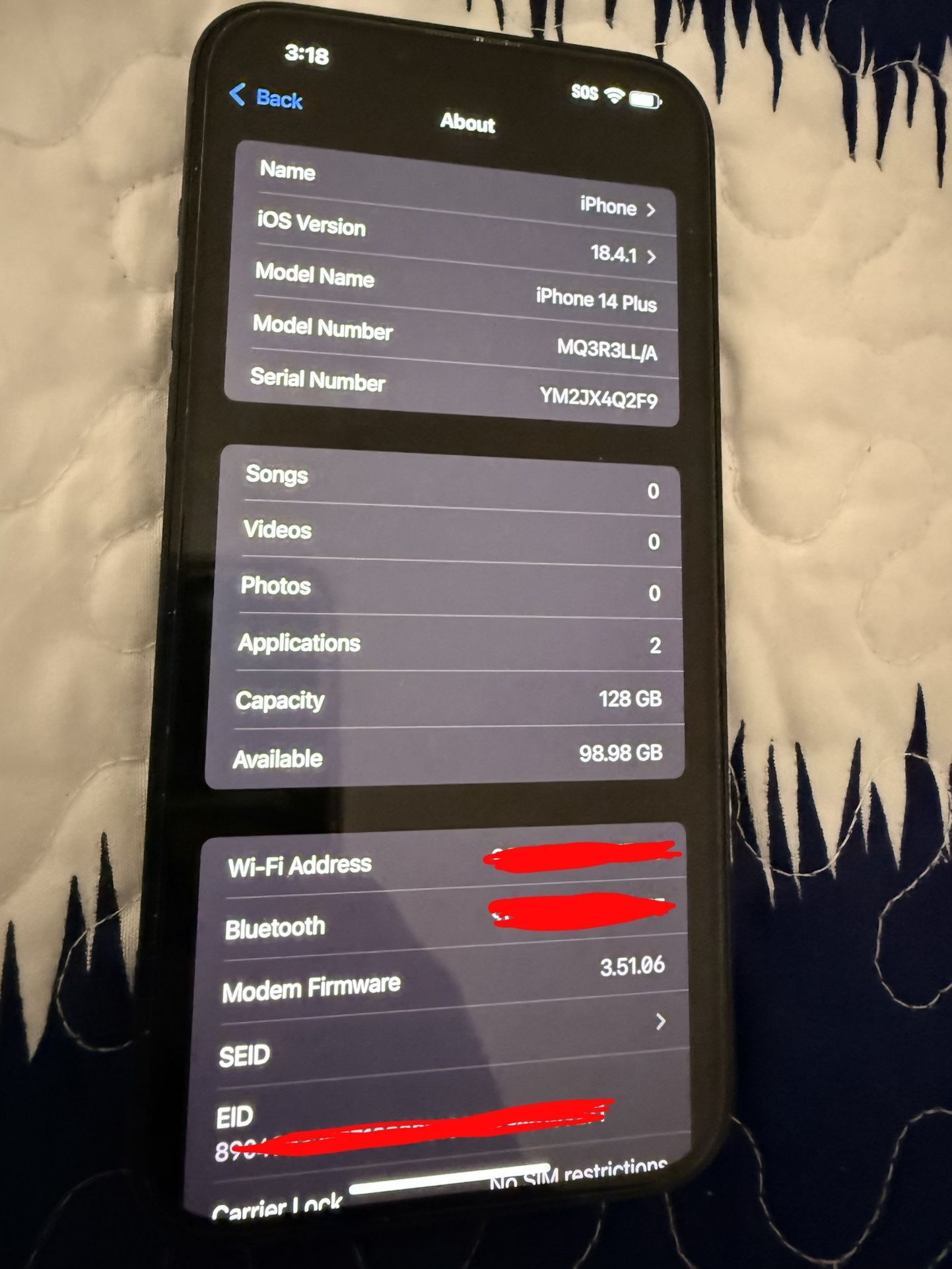 iPhone 14 Plush 128GB Blk Unlocked