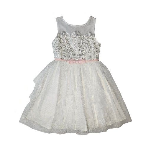 
Jona Michelle Girls Ivory Dress – Size 7 NWT Lace & Tulle w/ Pink Bow
