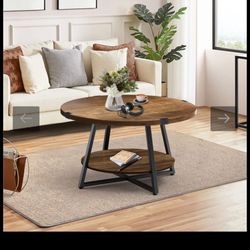 Jahaira Round Coffee Table with 2-Tier Storage Shelves