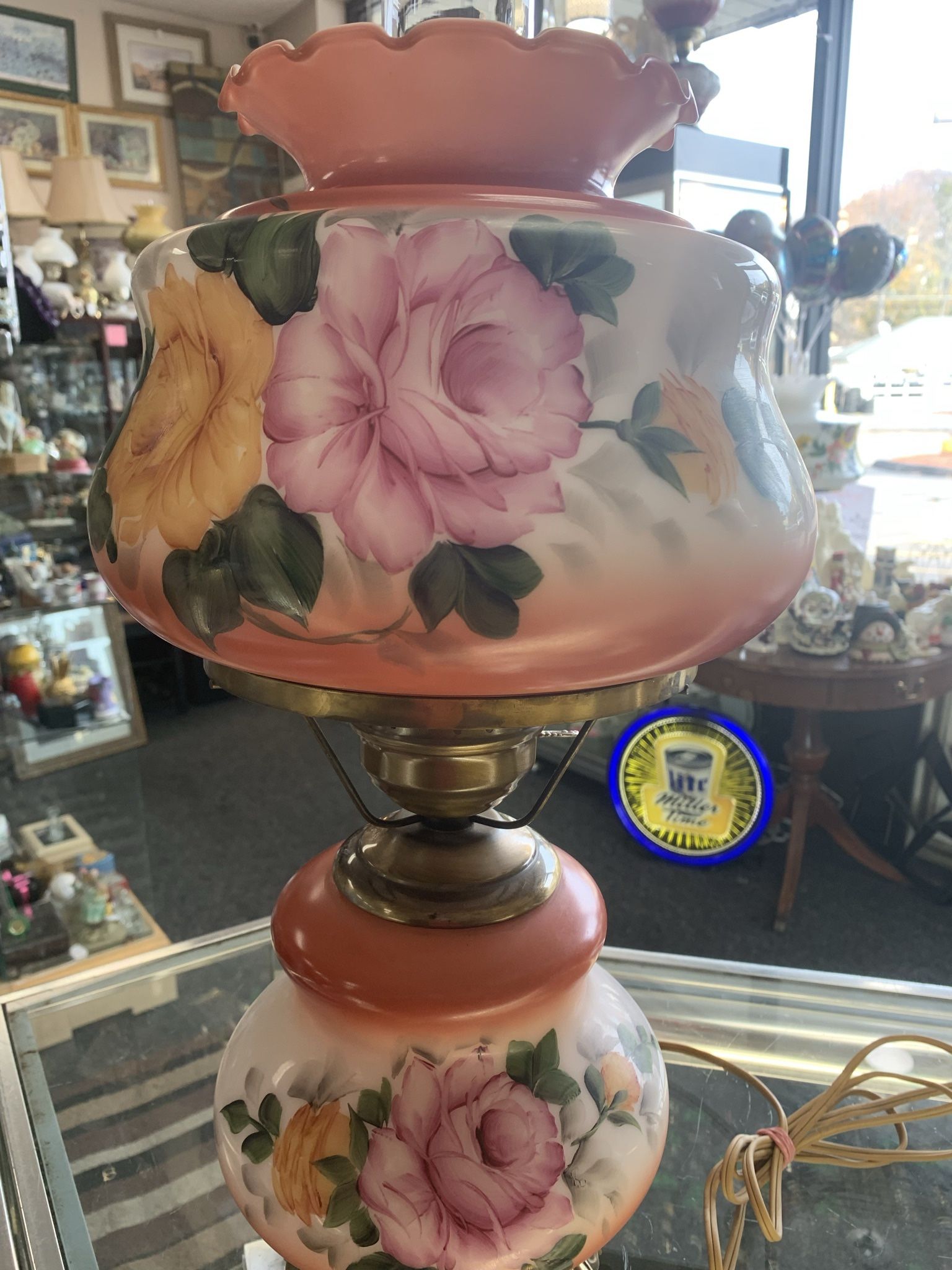 Gorgeous Hand painted Vintage Hurricane Lamp
