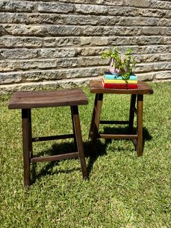 Rustic Wooden Saddle Seat Stools Set of 2
