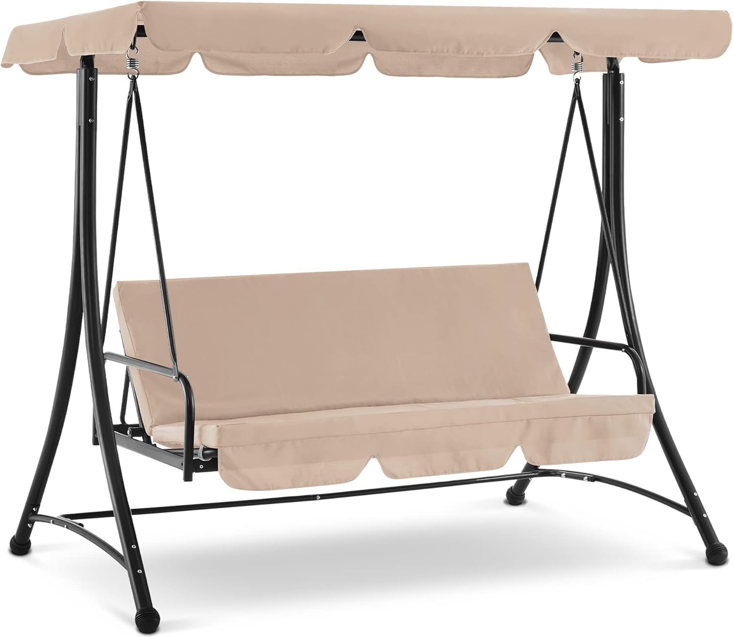 3 Seat Patio Swings with Weather Resistant Steel Frame Adjustable Canopy