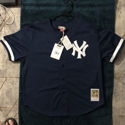 Derek Jeter New York Yankees Mitchell & Ness Cooperstown Collection Mesh Batting Practice Button-Up Jersey - Navy