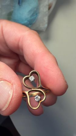Double heart diamond  gold ring.