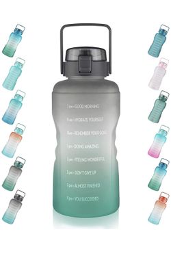 Seekua Large 1 Gallon Water Bottle with Straw 128 OZ & Motivational Time Marker Reminder, Leakproof Big Water Jug for Camping, Sports, Workouts and Ou