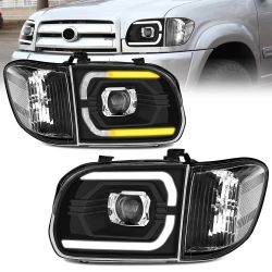 ELH 500% Brighter LED SEQ DRL Projector Headlight Assembly Fit For 2005 2006 Toyota Tundra Head Lamps 2005-2007 Sequoia Pickup Double/Crew Cab