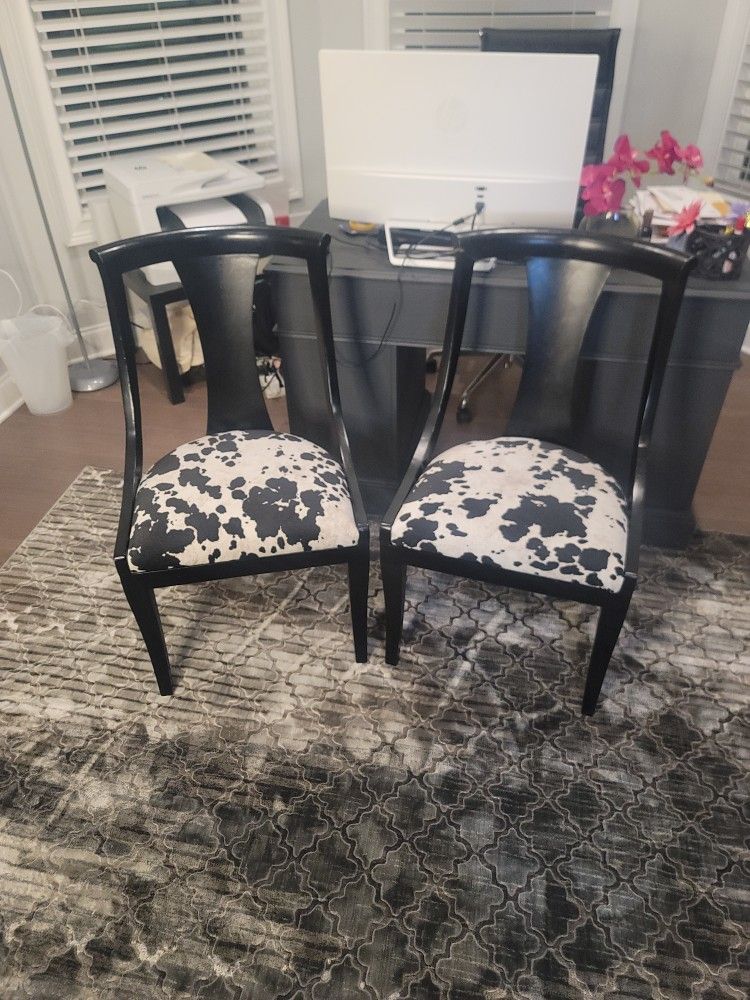 2 Wooden Accent Cow Print Chairs In Good Condition. Sold As A Set! $125.00 OBO