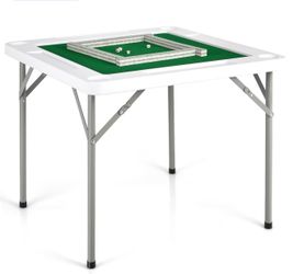 New Costway 35'' 4-Player Mahjong Card Game Portable Folding Table w/Cup & Coin Holder