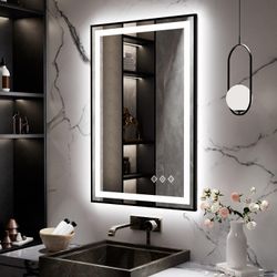 VanPokins LED Mirror For Bathroom, 24x36 Inch Black